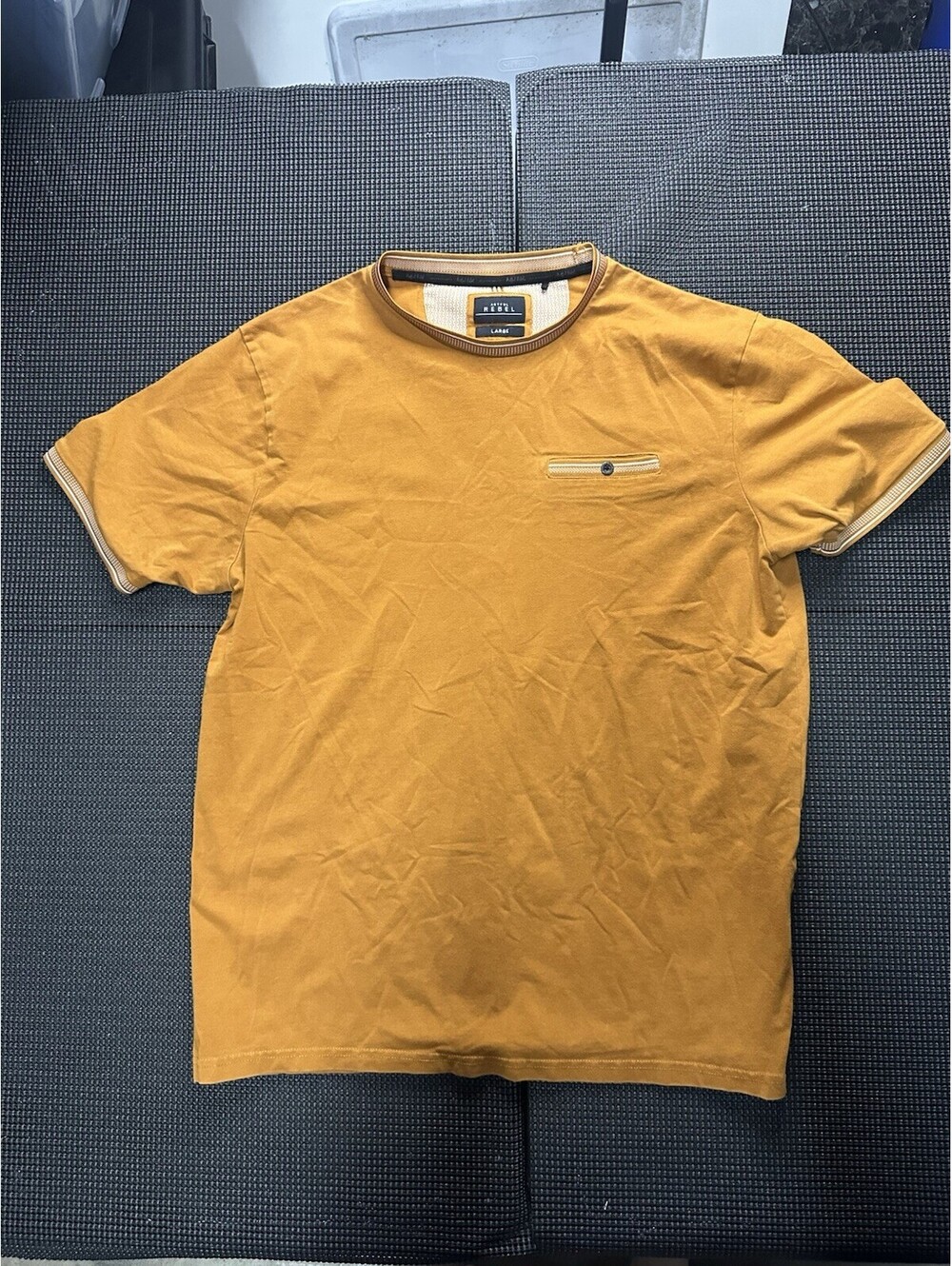 Artful Rebel Mustard Orange Retro Pocket T Shirt Mens Large Knit Trim Tee